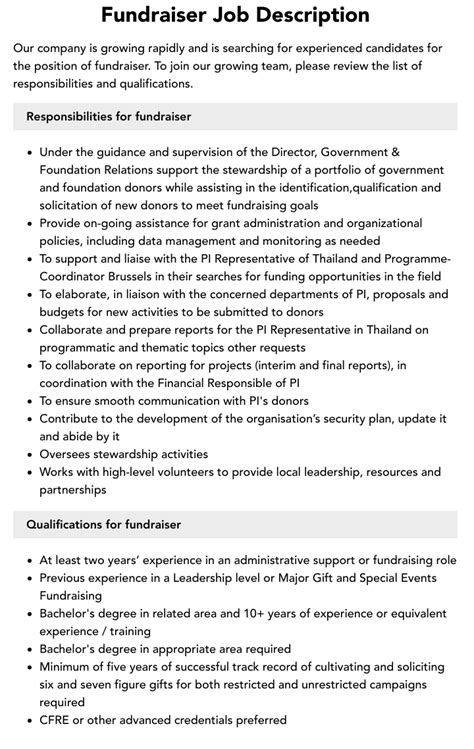 fundraising job descriptions and duties.
